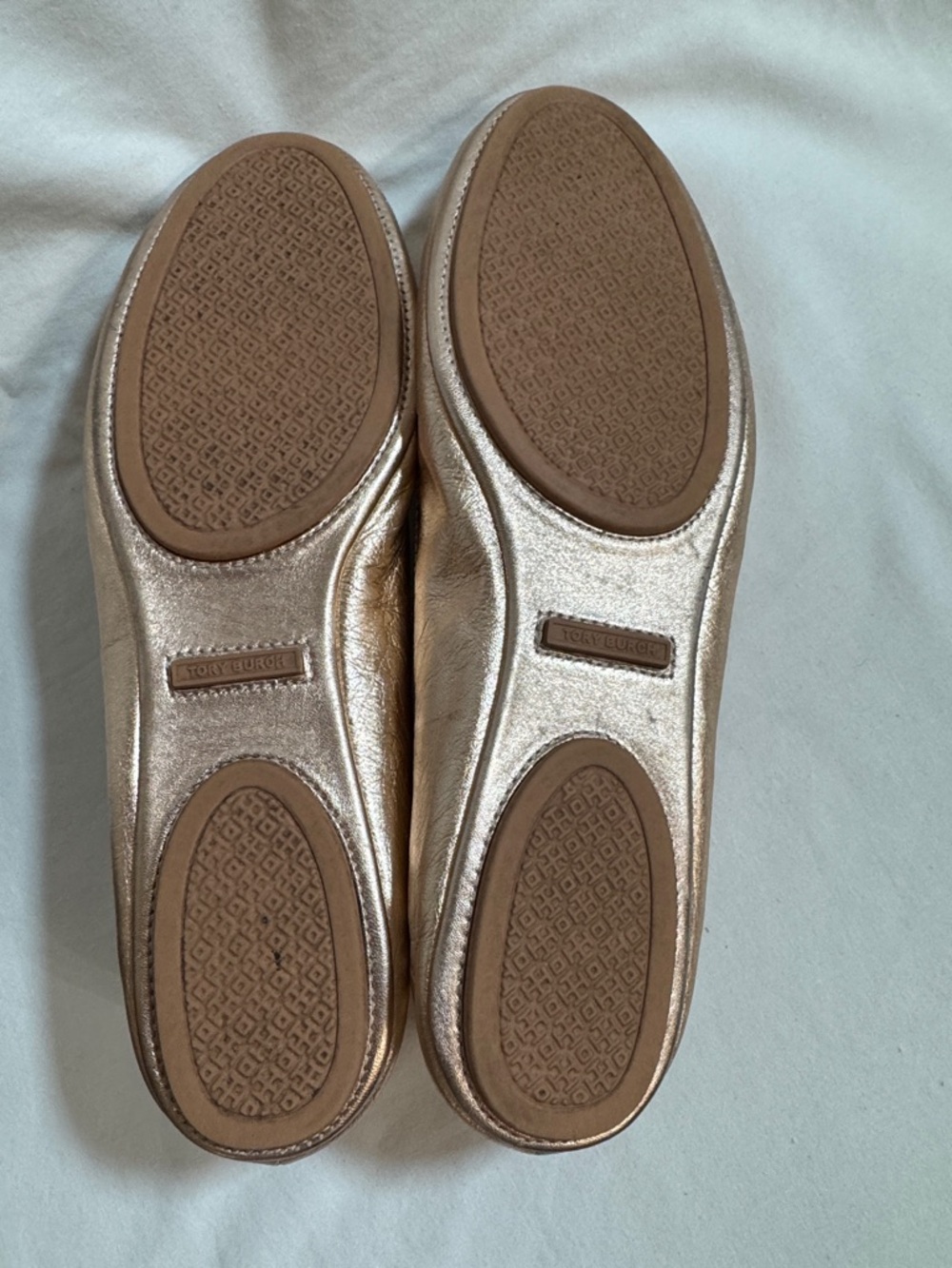 Tory Burch Minnie Travel Metallic Rose Gold Ballet Flats Logo  10.5 - Picture 5 of 7